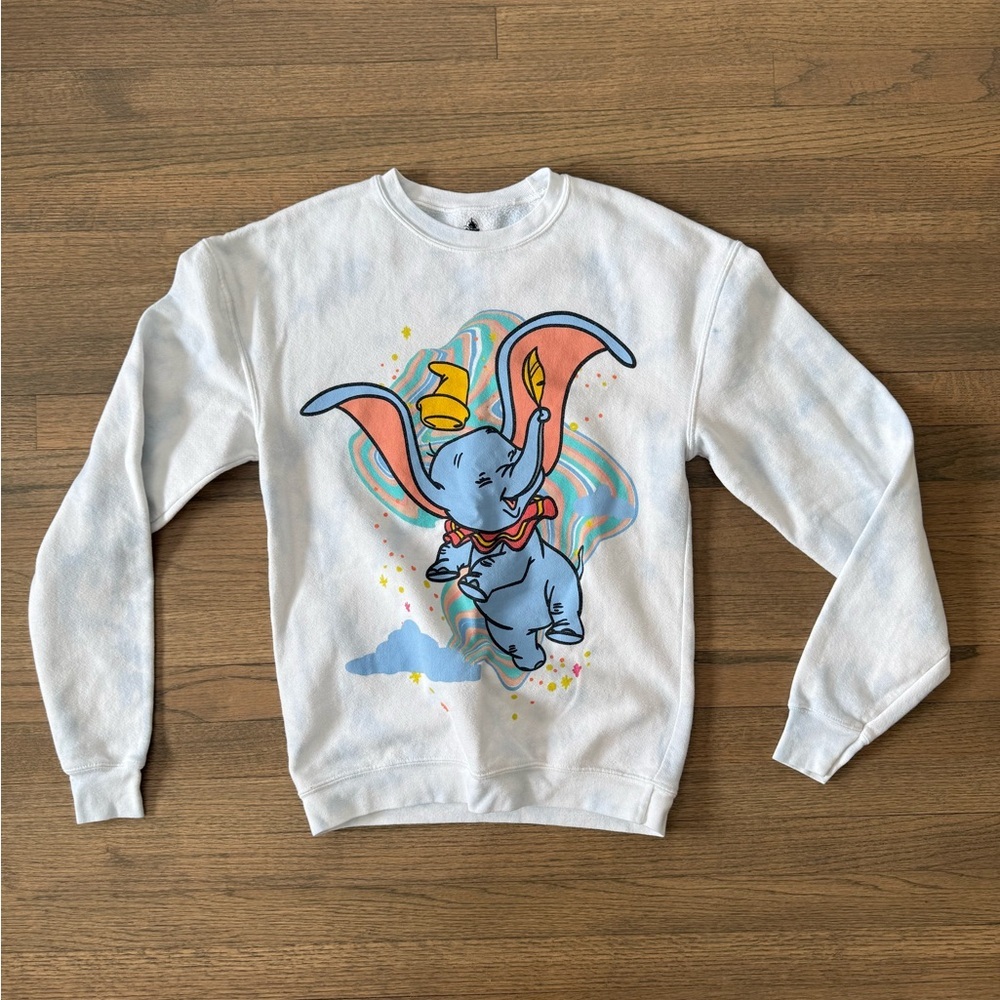 Disney Flying Dumbo Front and Back Graphic Tie Dye Crewneck-Size XS